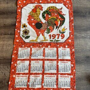 Vintage 1979 Orange Rooster Fabric Calendar 16" X 26.5"